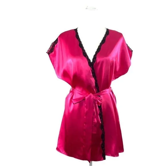 NEW Ambrielle satin lace 3 psc pajama set robe, chemise cami top and thongs Sz L