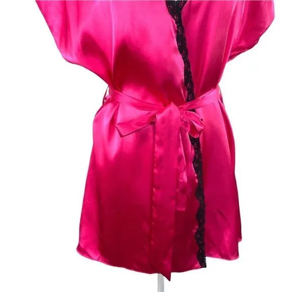 NEW Ambrielle satin lace 3 psc pajama set robe, chemise cami top and thongs Sz L