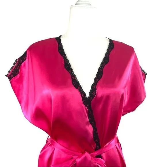 NEW Ambrielle satin lace 3 psc pajama set robe, chemise cami top and thongs Sz L