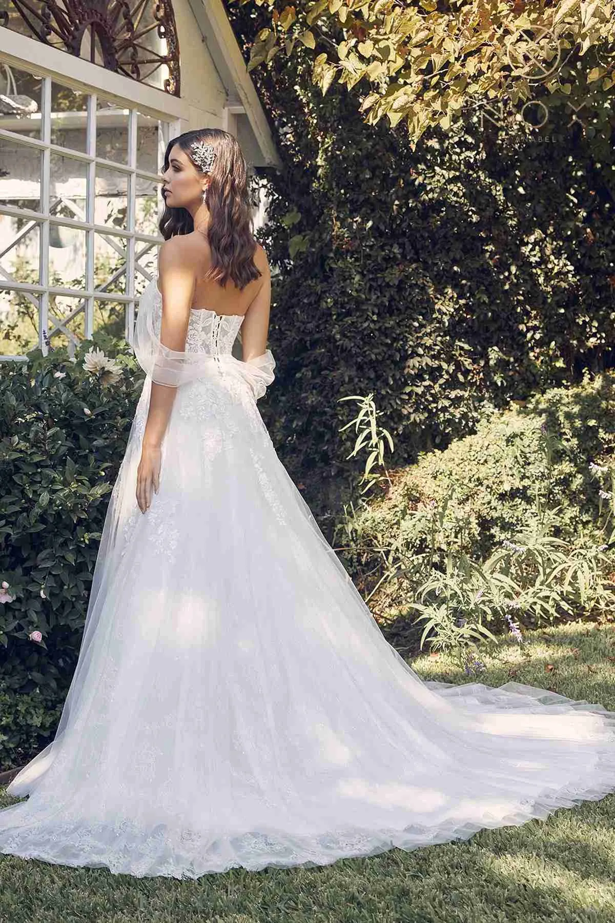 Nox Anabel JE946 Long A-Line Off Shoulder Draped Sleeves Wedding Gown