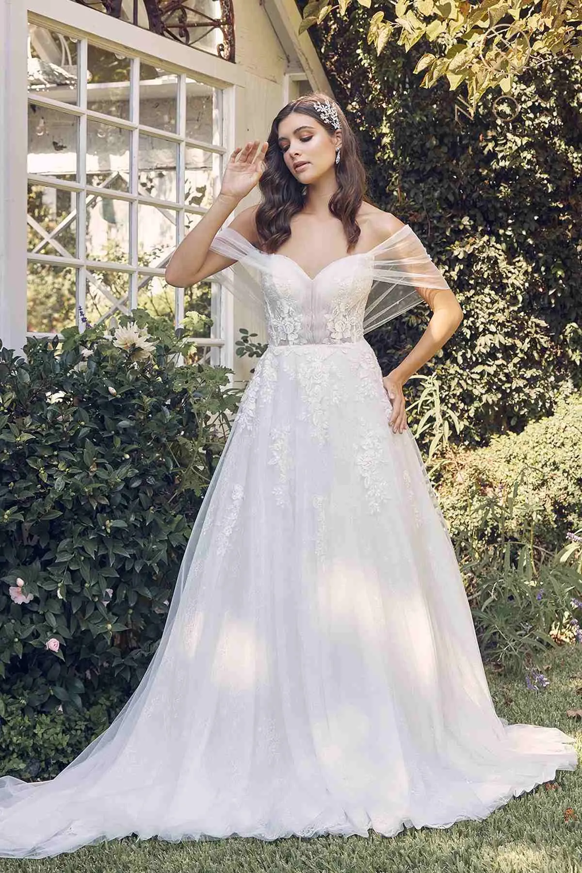 Nox Anabel JE946 Long A-Line Off Shoulder Draped Sleeves Wedding Gown