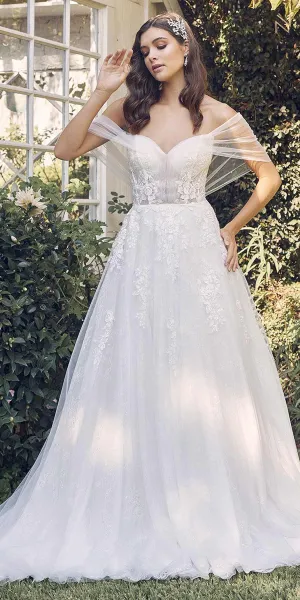 Nox Anabel JE946 Long A-Line Off Shoulder Draped Sleeves Wedding Gown