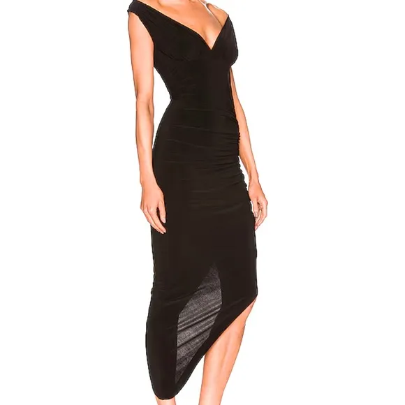 NWT Norma Kamali Tara side draped Gown Dresss black lbd Size M valentines