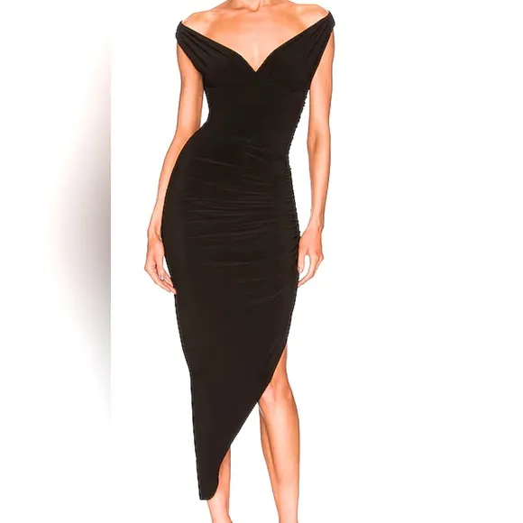 NWT Norma Kamali Tara side draped Gown Dresss black lbd Size M valentines