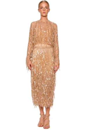 Oat Fringe Sequin Cropped Top