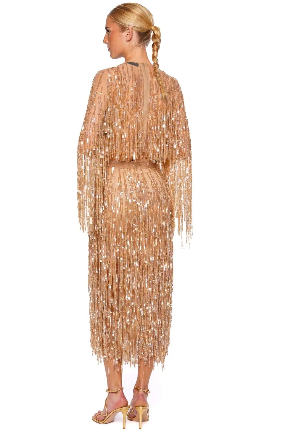 Oat Fringe Sequin Cropped Top