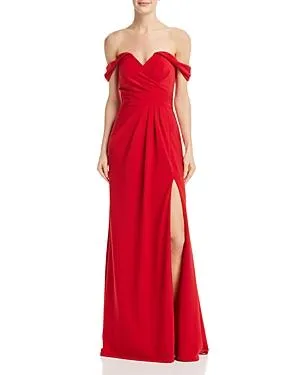 Off-the-Shoulder Draped Gown With Side Split