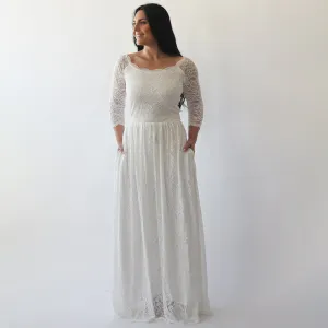 Off-The-Shoulder Ivory   Dress with pockets #1270