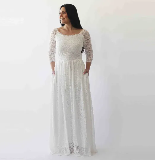 Off-The-Shoulder Ivory   Dress with pockets #1270