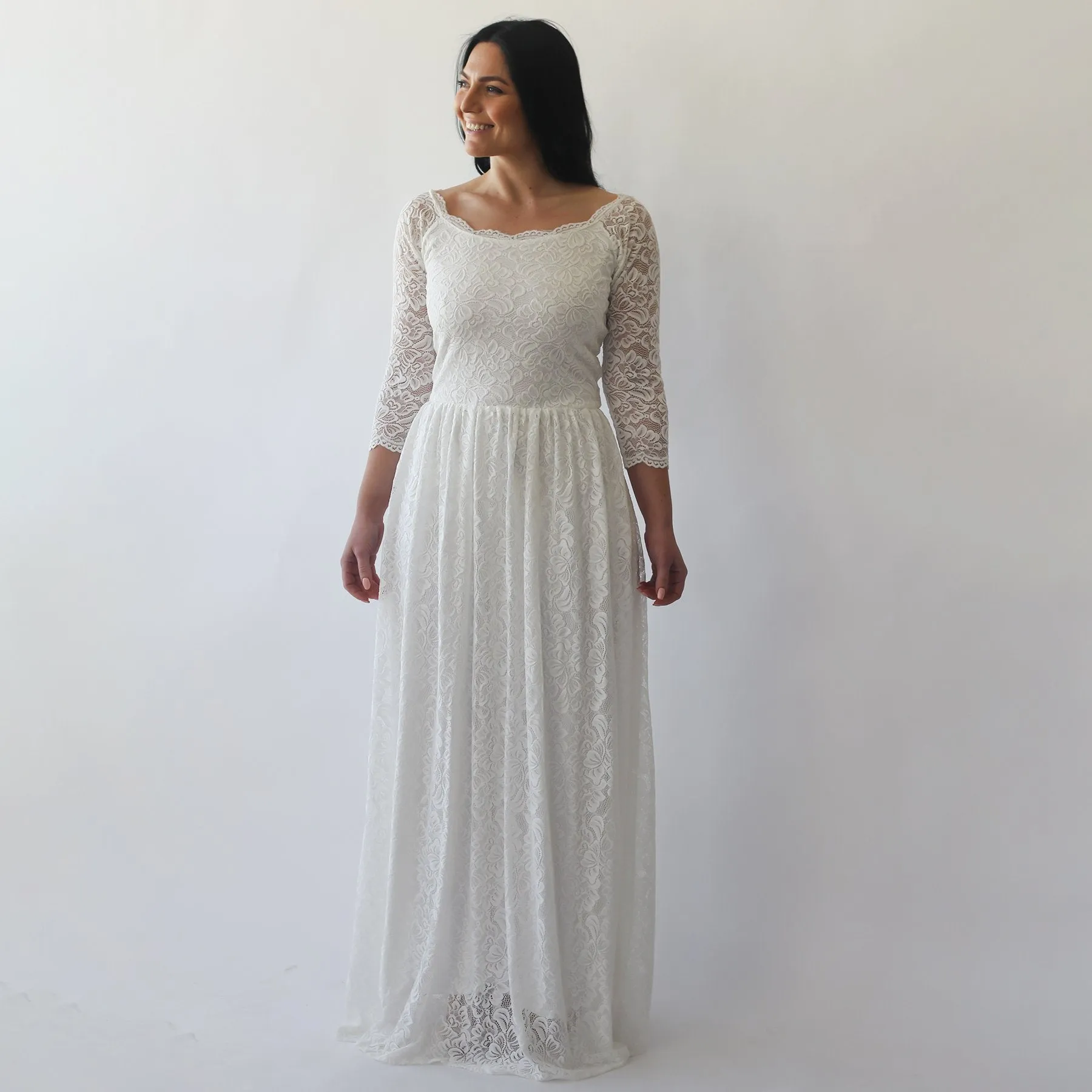 Off-The-Shoulder Ivory   Dress with pockets #1270