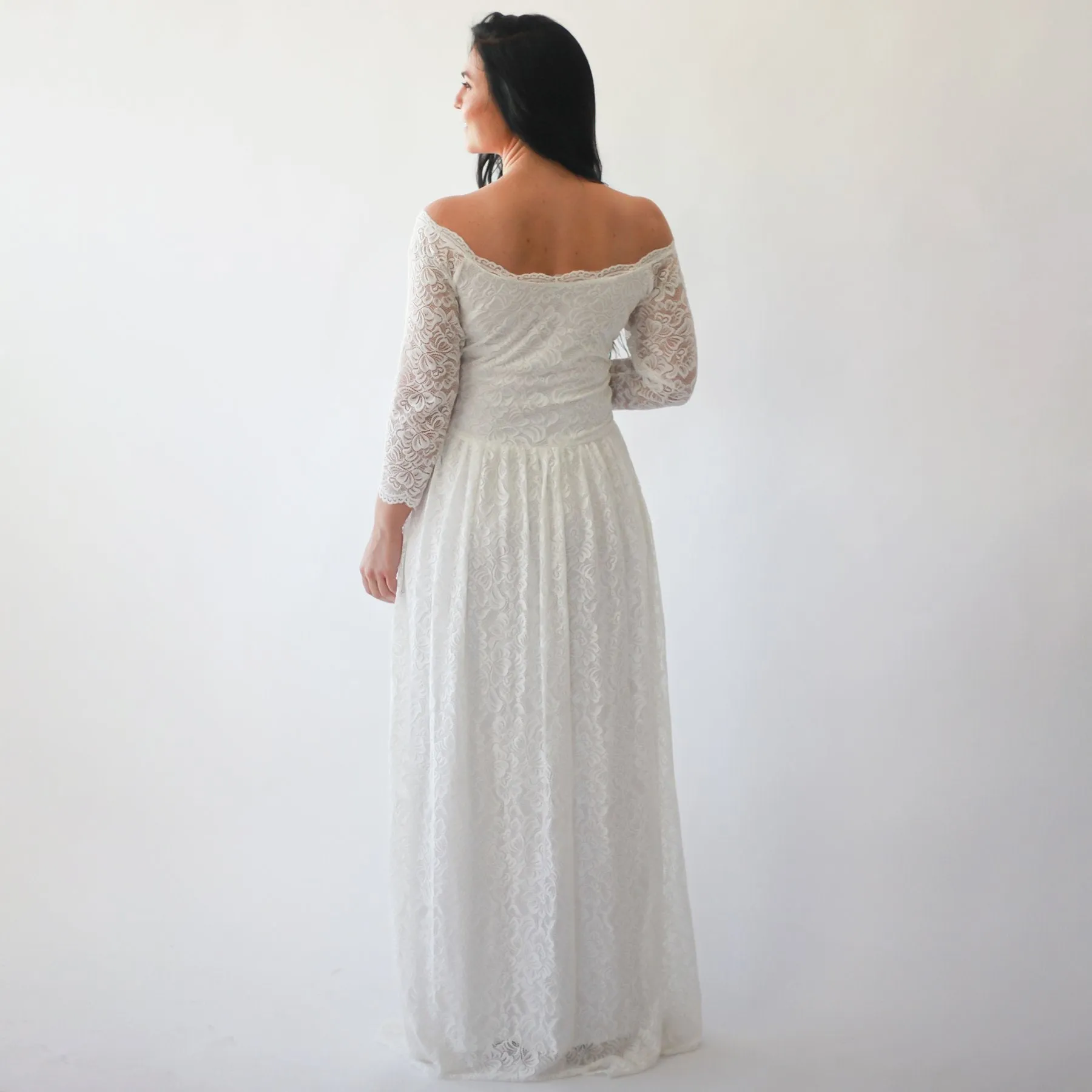 Off-The-Shoulder Ivory   Dress with pockets #1270