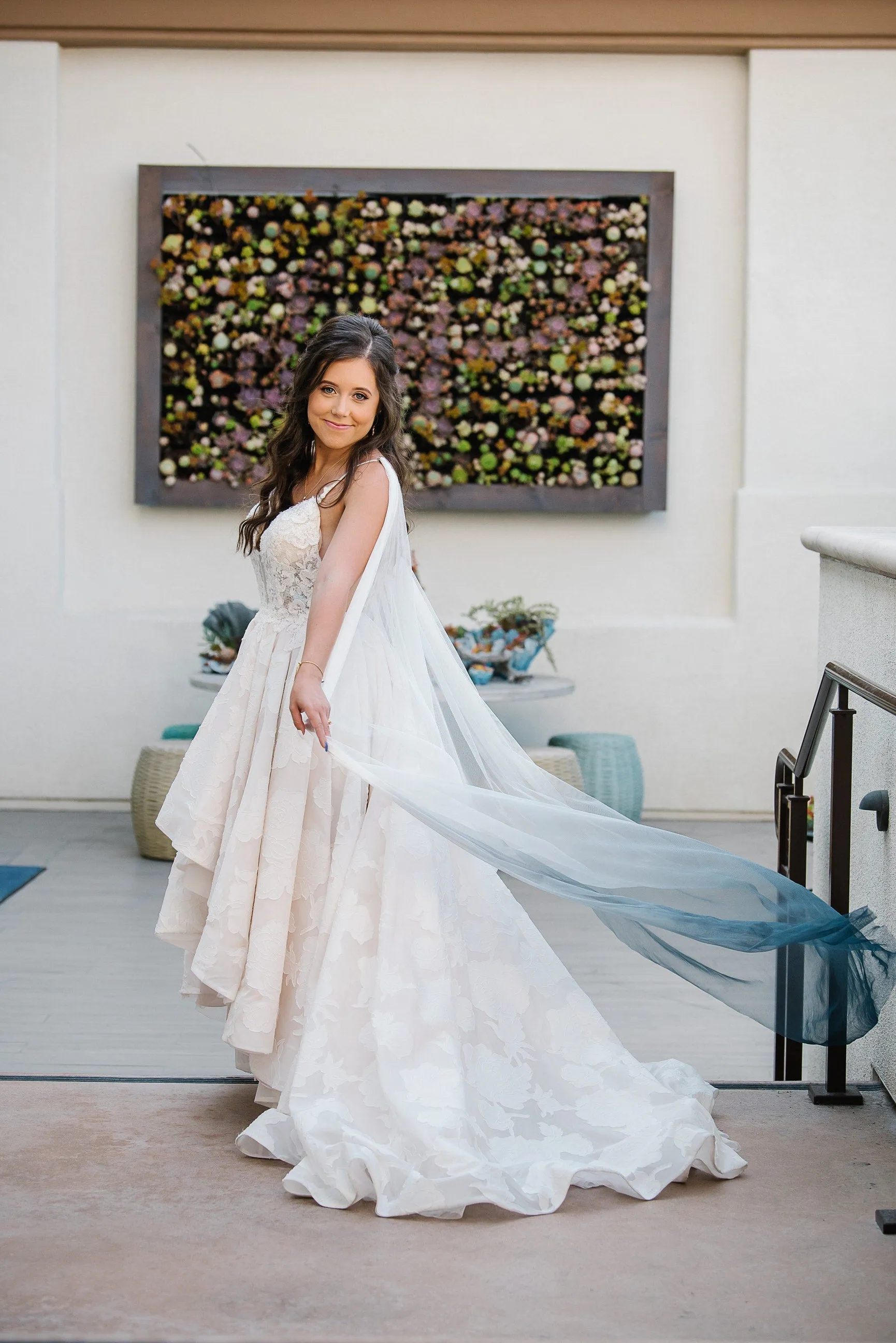 Ombre Blue Dyed Draped Wedding Cape Veil Grecian Wrap