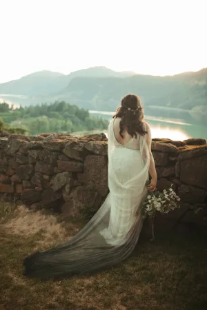 Ombre Blue Dyed Draped Wedding Cape Veil Grecian Wrap