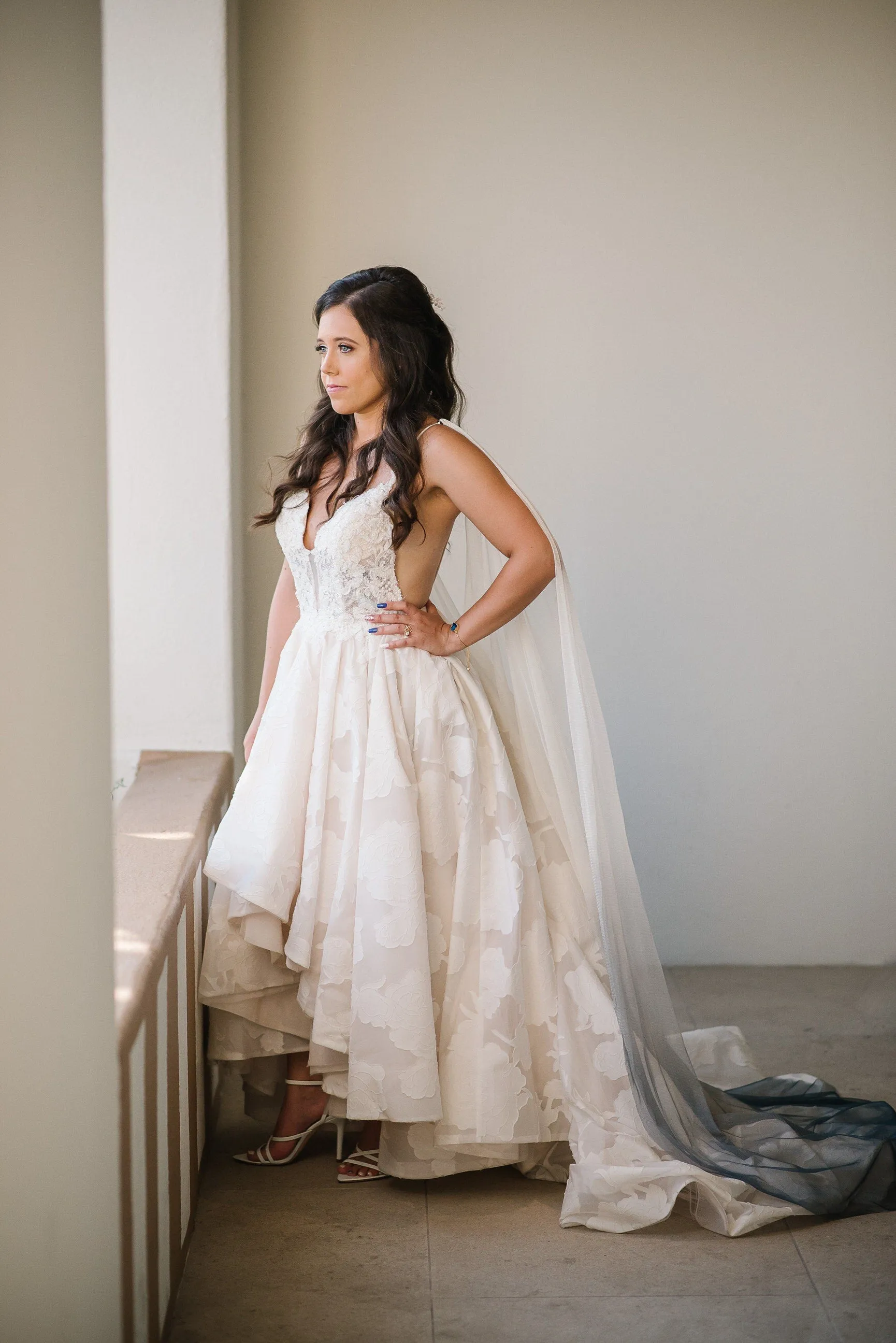 Ombre Blue Dyed Draped Wedding Cape Veil Grecian Wrap