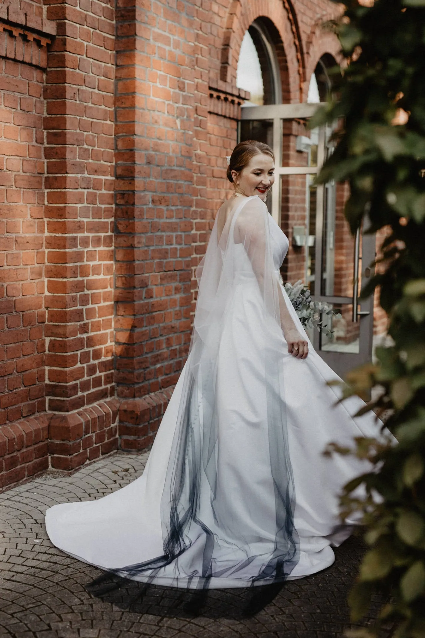Ombre Blue Dyed Draped Wedding Cape Veil Grecian Wrap
