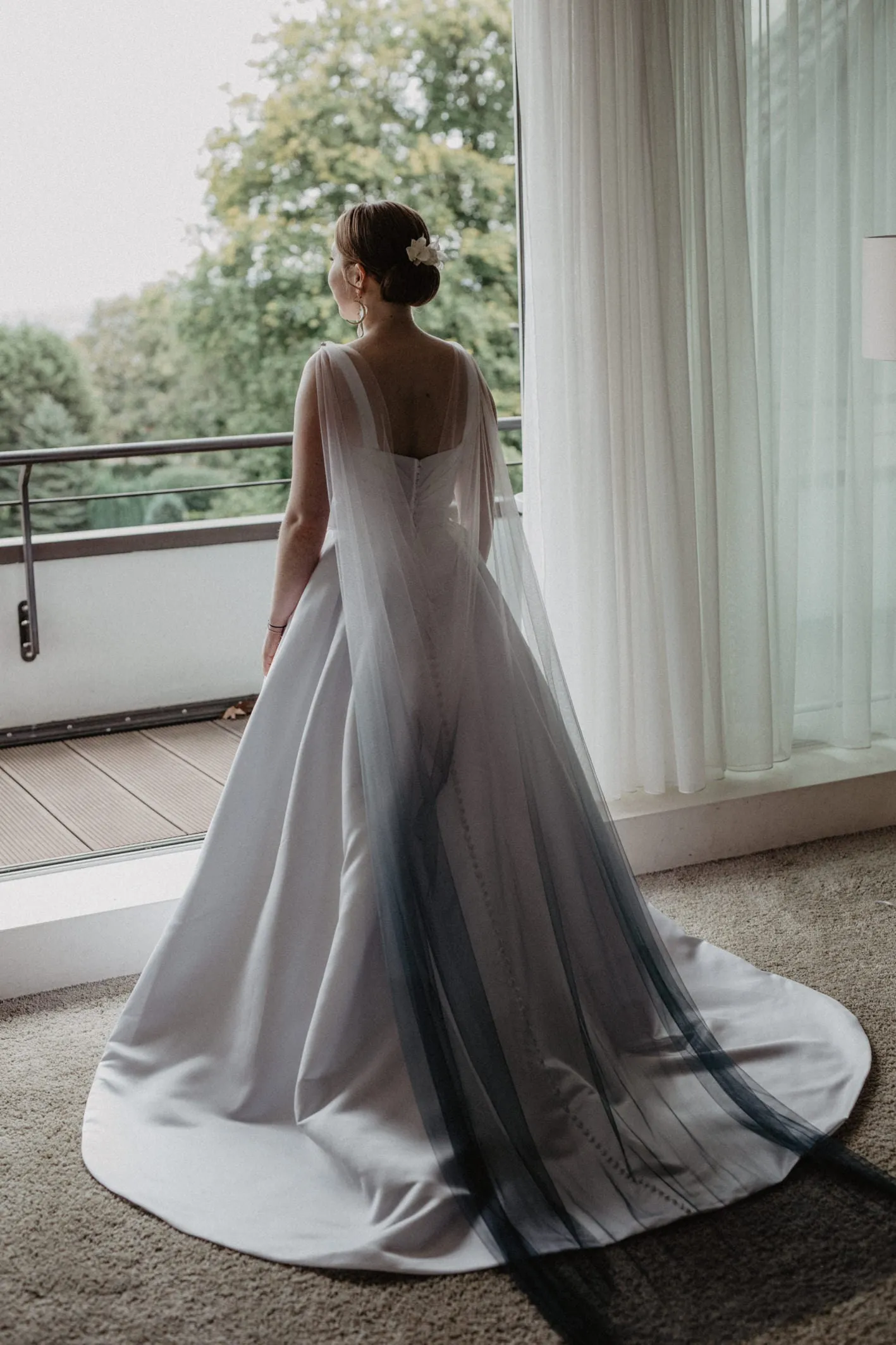 Ombre Blue Dyed Draped Wedding Cape Veil Grecian Wrap