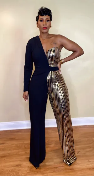 ONE SHOULDER OVERLAP JUMPSUIT
