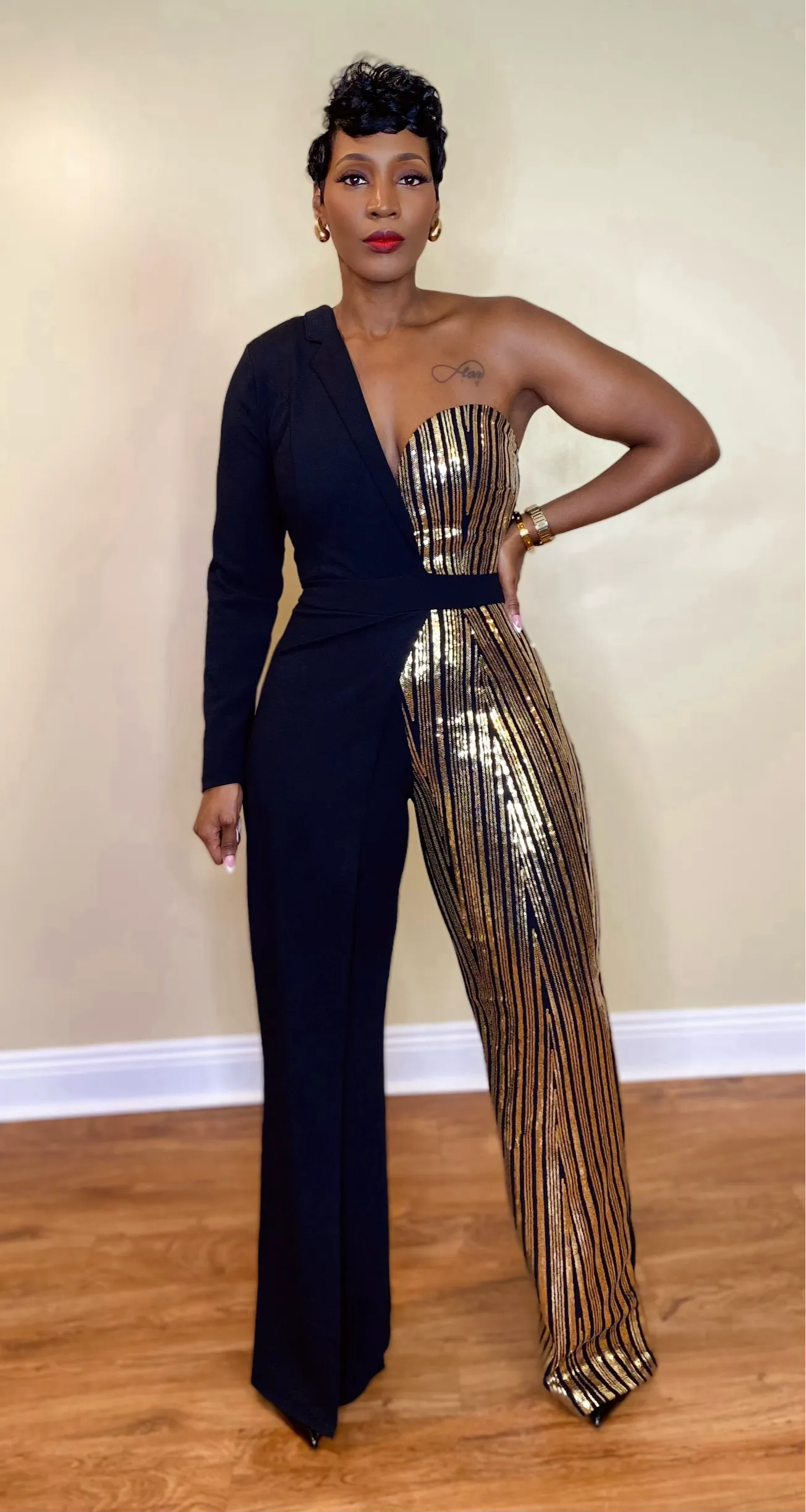 ONE SHOULDER OVERLAP JUMPSUIT