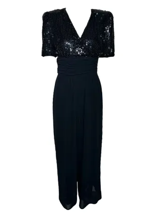 Opening Night 80s Black Sequin Ruched Waist Jumpsuit