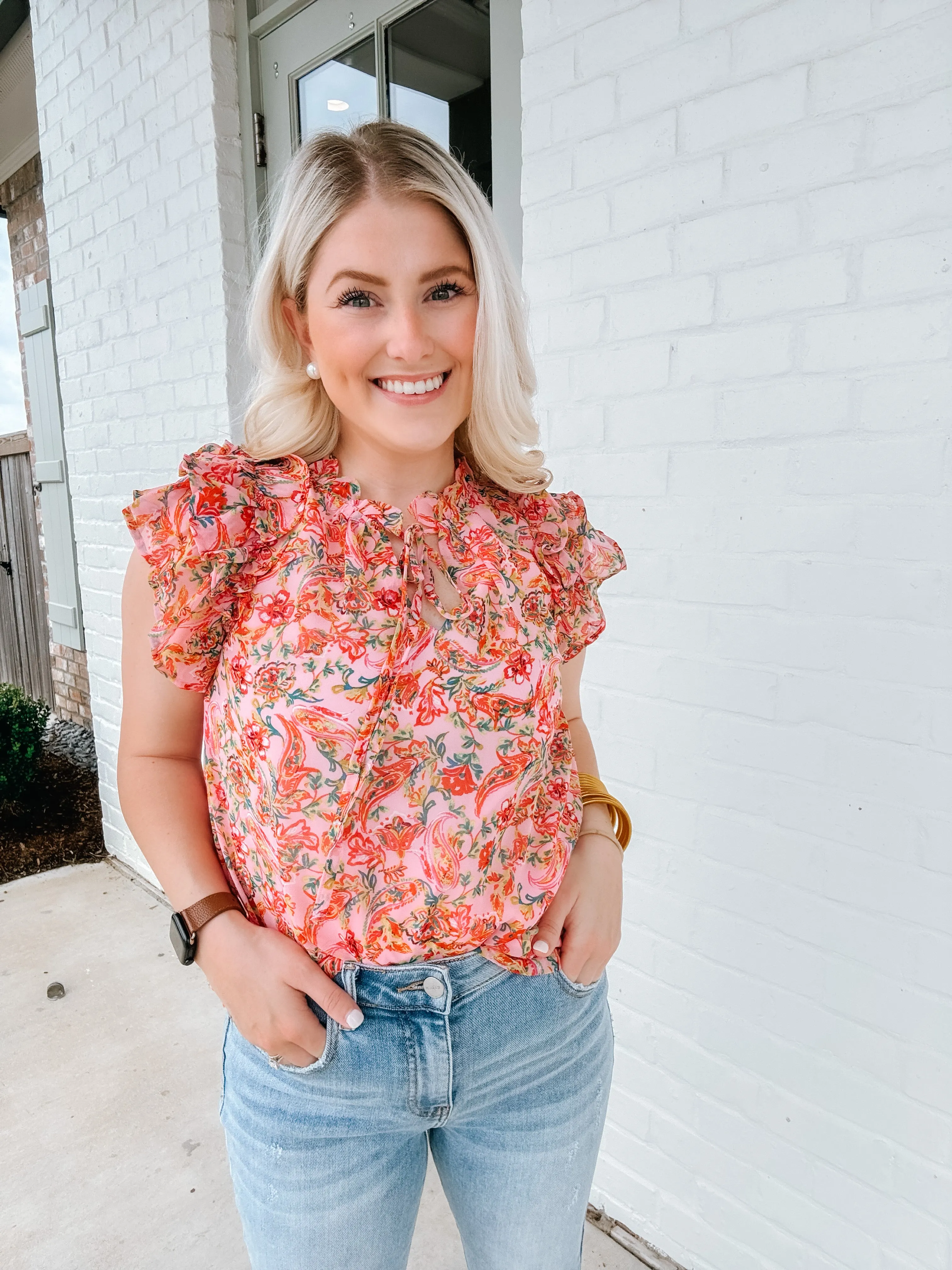 Paisley Ruffle Sleeve Top