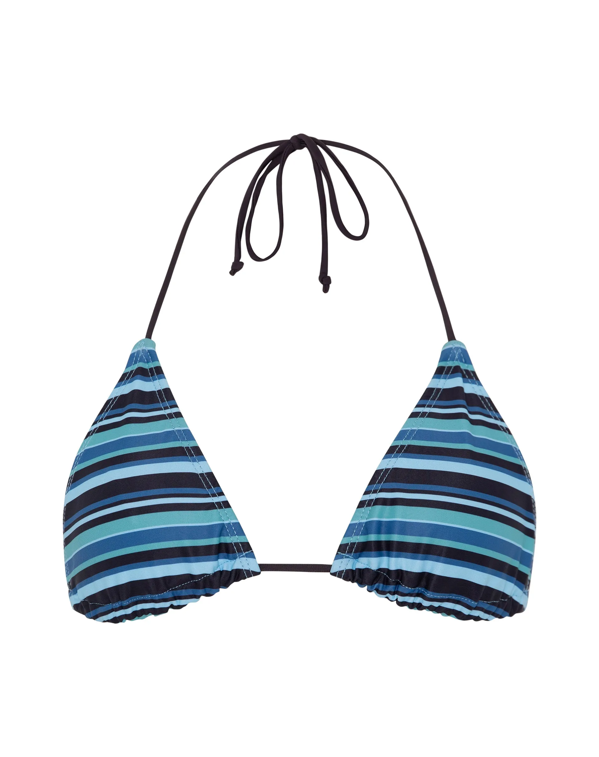 Pami Bikini Top in Stripe Blue with Brown Tie