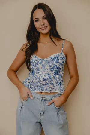 Paradise Cove Ruffle Tank Blue White