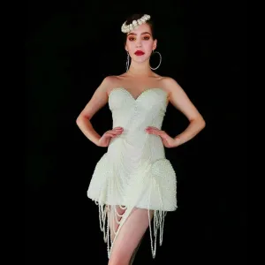 Pearls Luxurious Full Beaded   Sleeveless Bodysuit