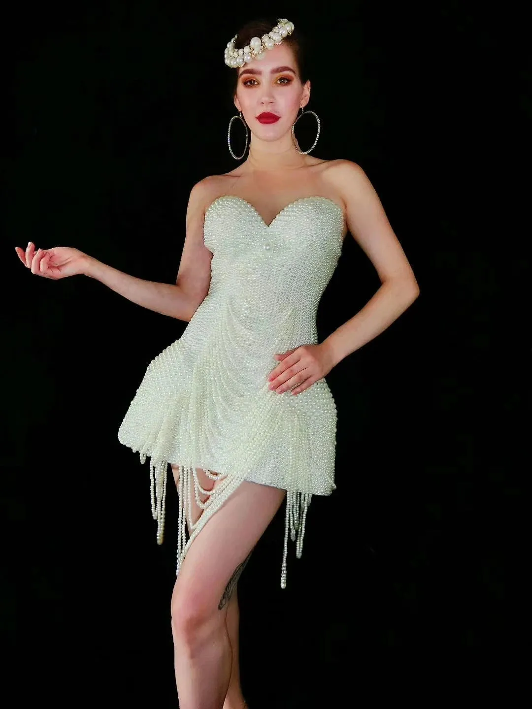 Pearls Luxurious Full Beaded   Sleeveless Bodysuit