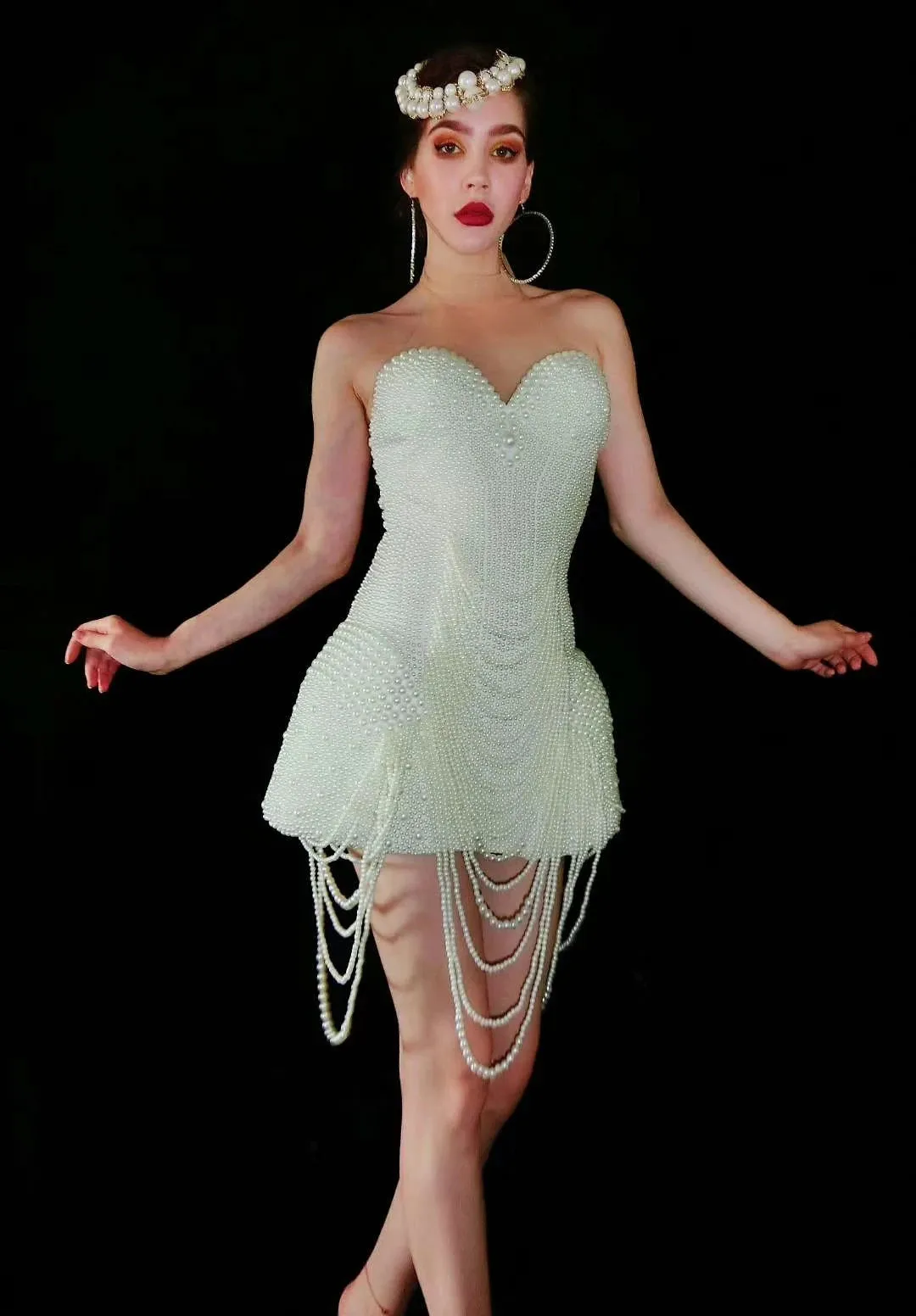Pearls Luxurious Full Beaded   Sleeveless Bodysuit