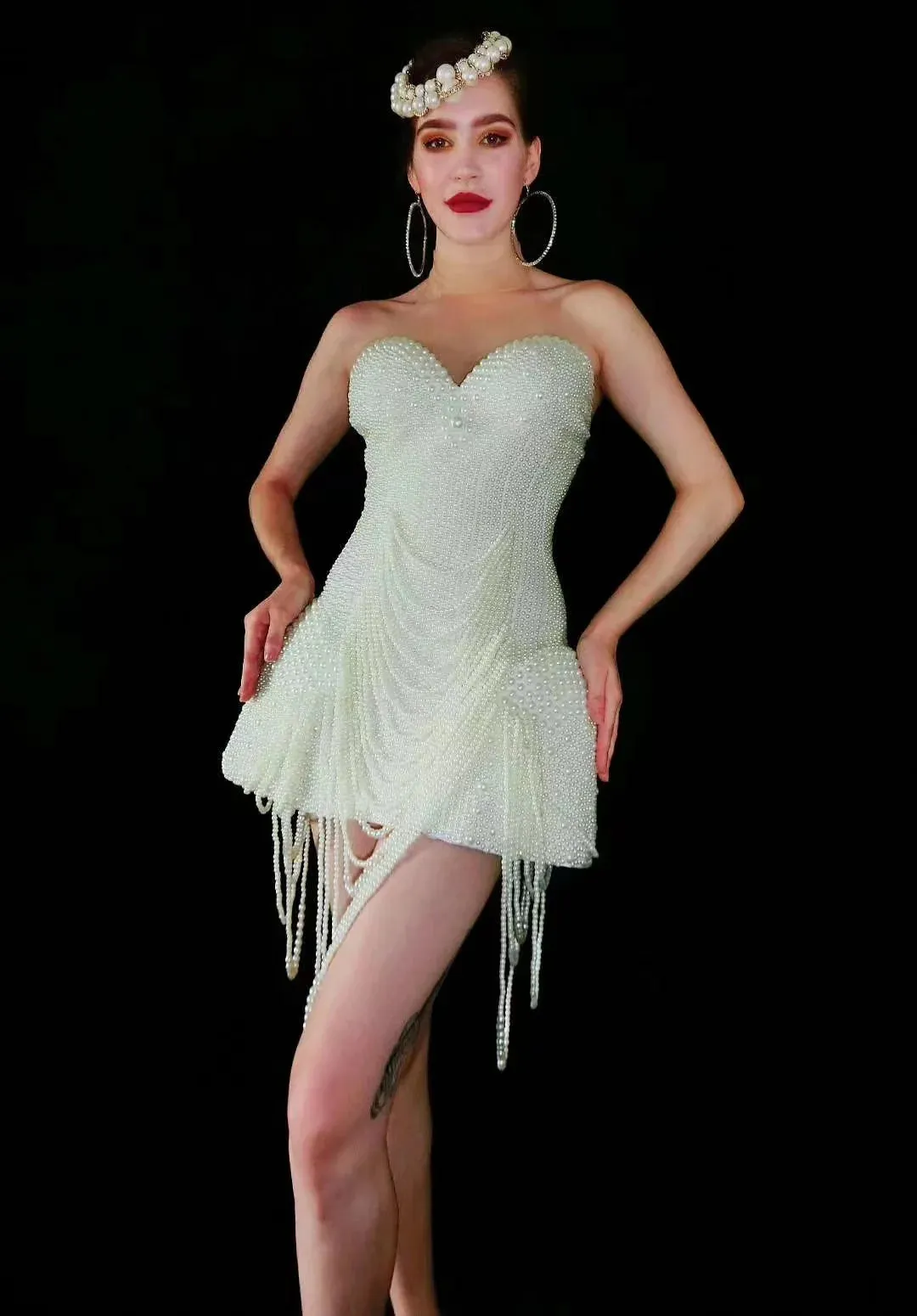 Pearls Luxurious Full Beaded   Sleeveless Bodysuit