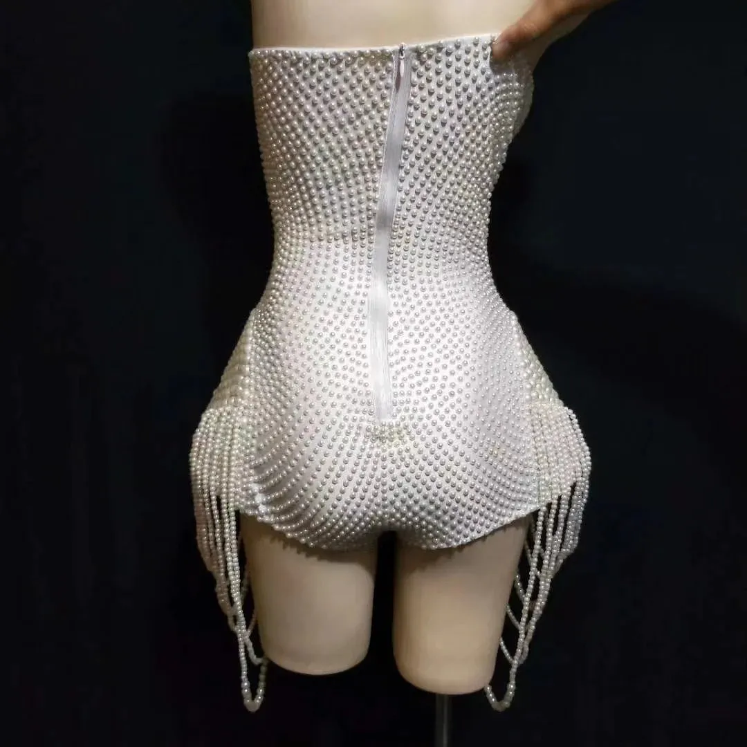 Pearls Luxurious Full Beaded   Sleeveless Bodysuit