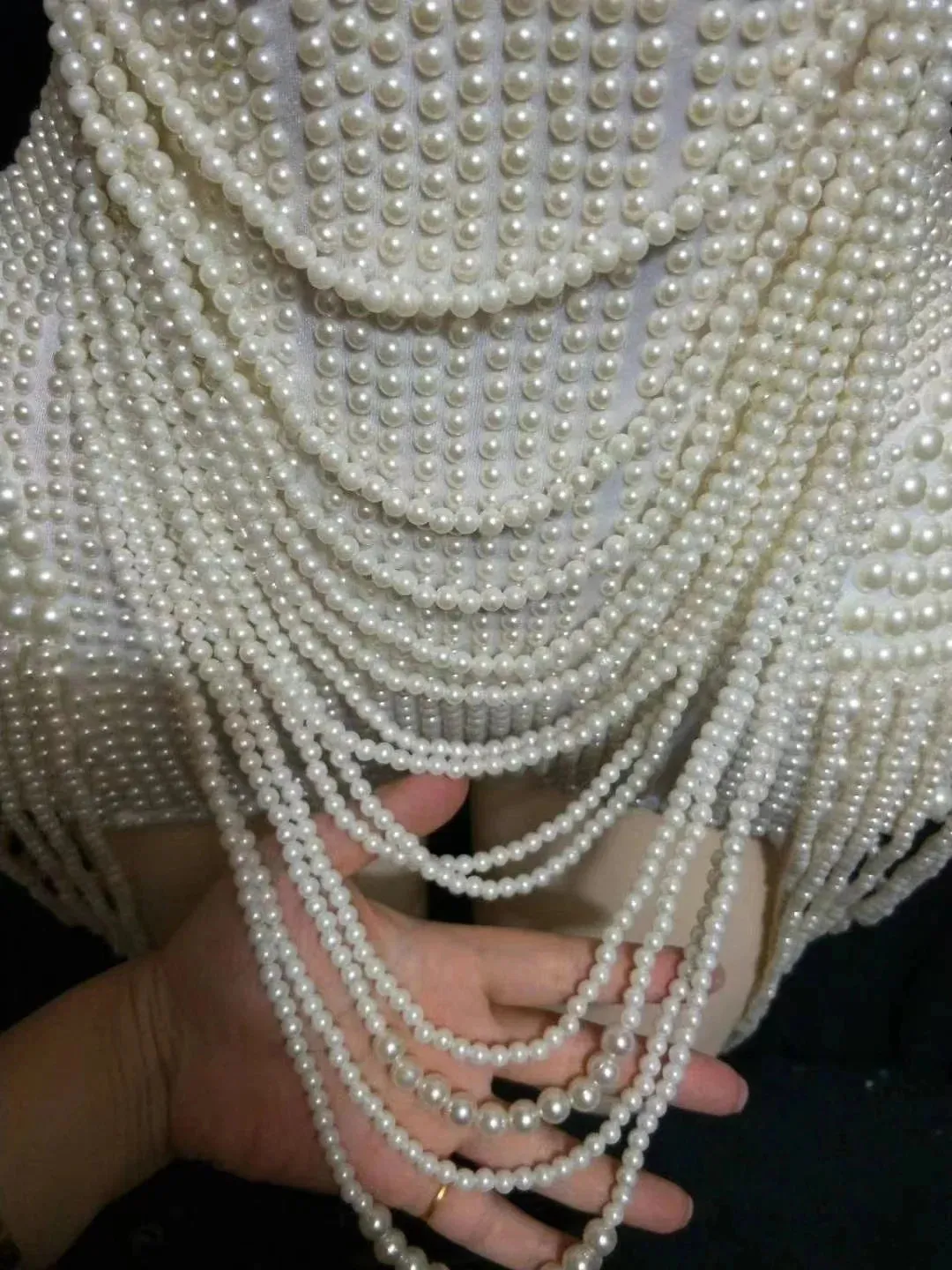 Pearls Luxurious Full Beaded   Sleeveless Bodysuit