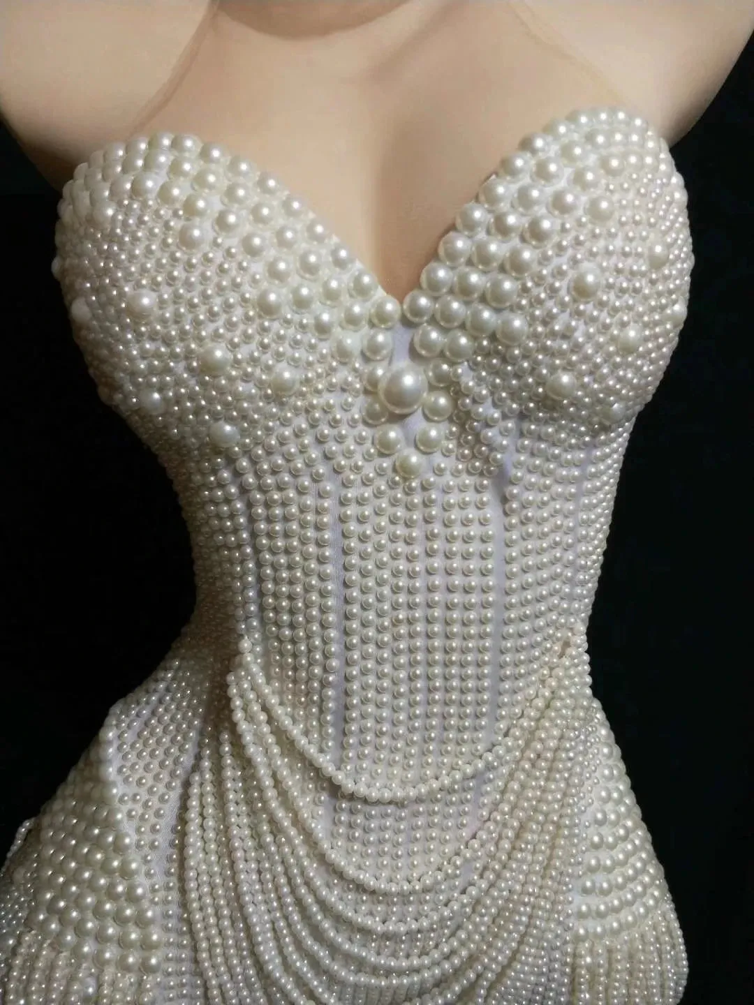Pearls Luxurious Full Beaded   Sleeveless Bodysuit