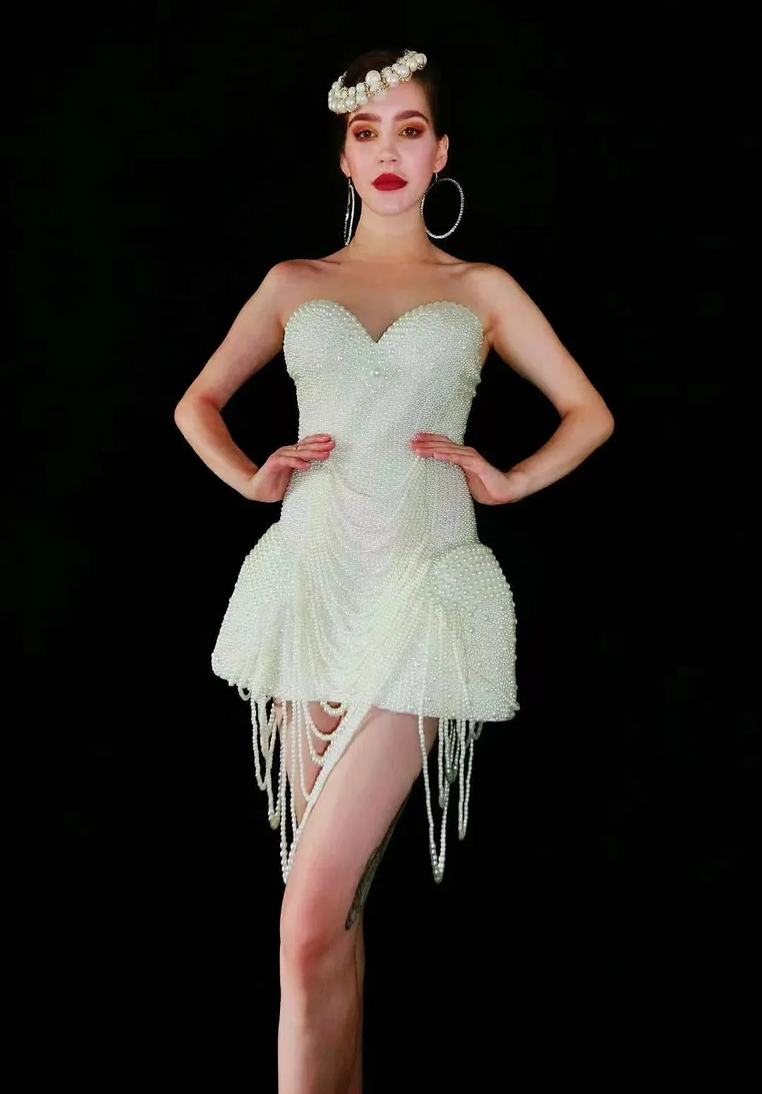 Pearls Luxurious Full Beaded   Sleeveless Bodysuit