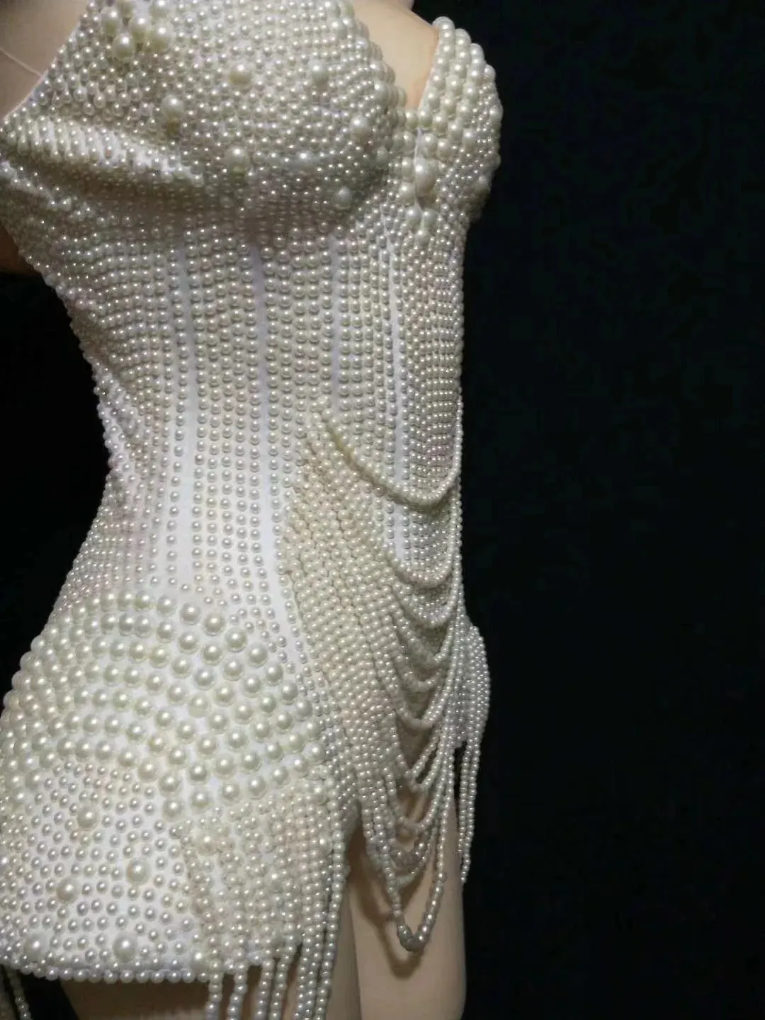 Pearls Luxurious Full Beaded   Sleeveless Bodysuit