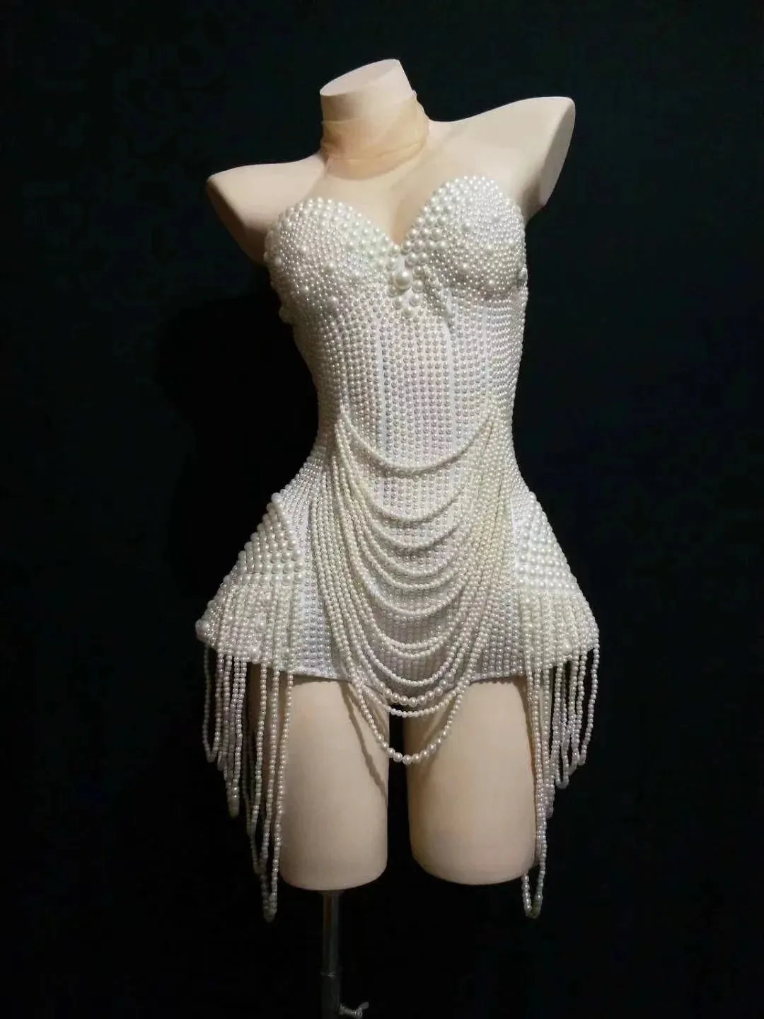 Pearls Luxurious Full Beaded   Sleeveless Bodysuit