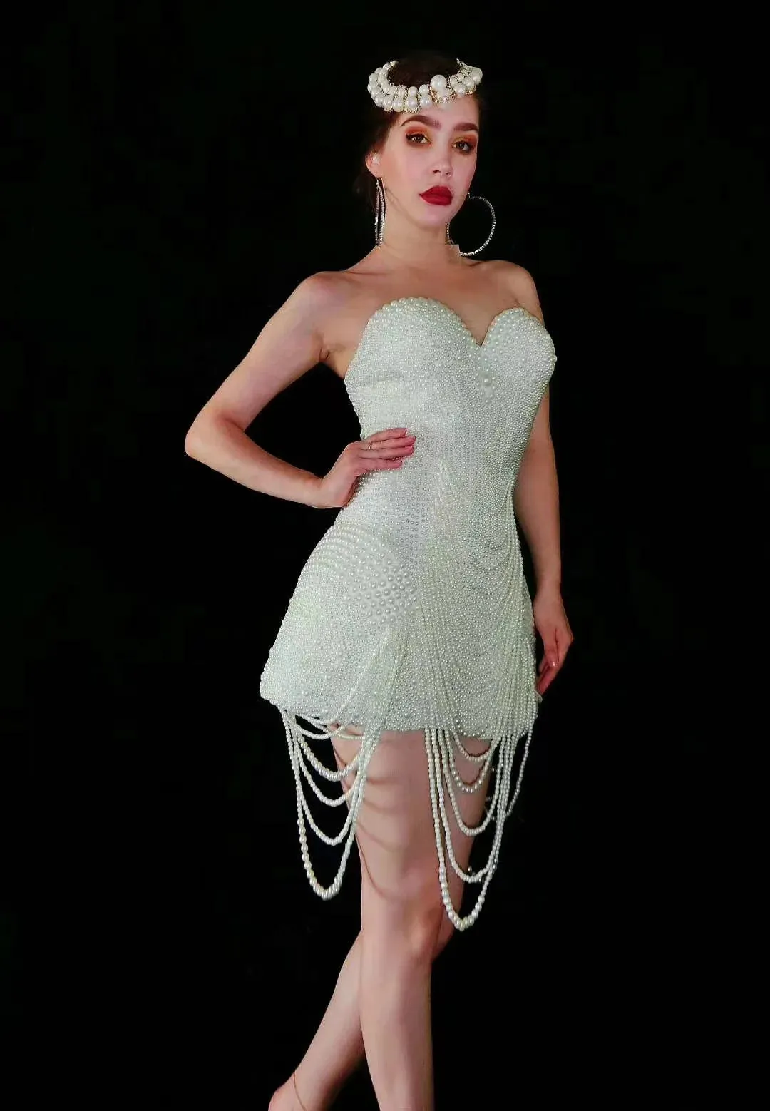 Pearls Luxurious Full Beaded   Sleeveless Bodysuit