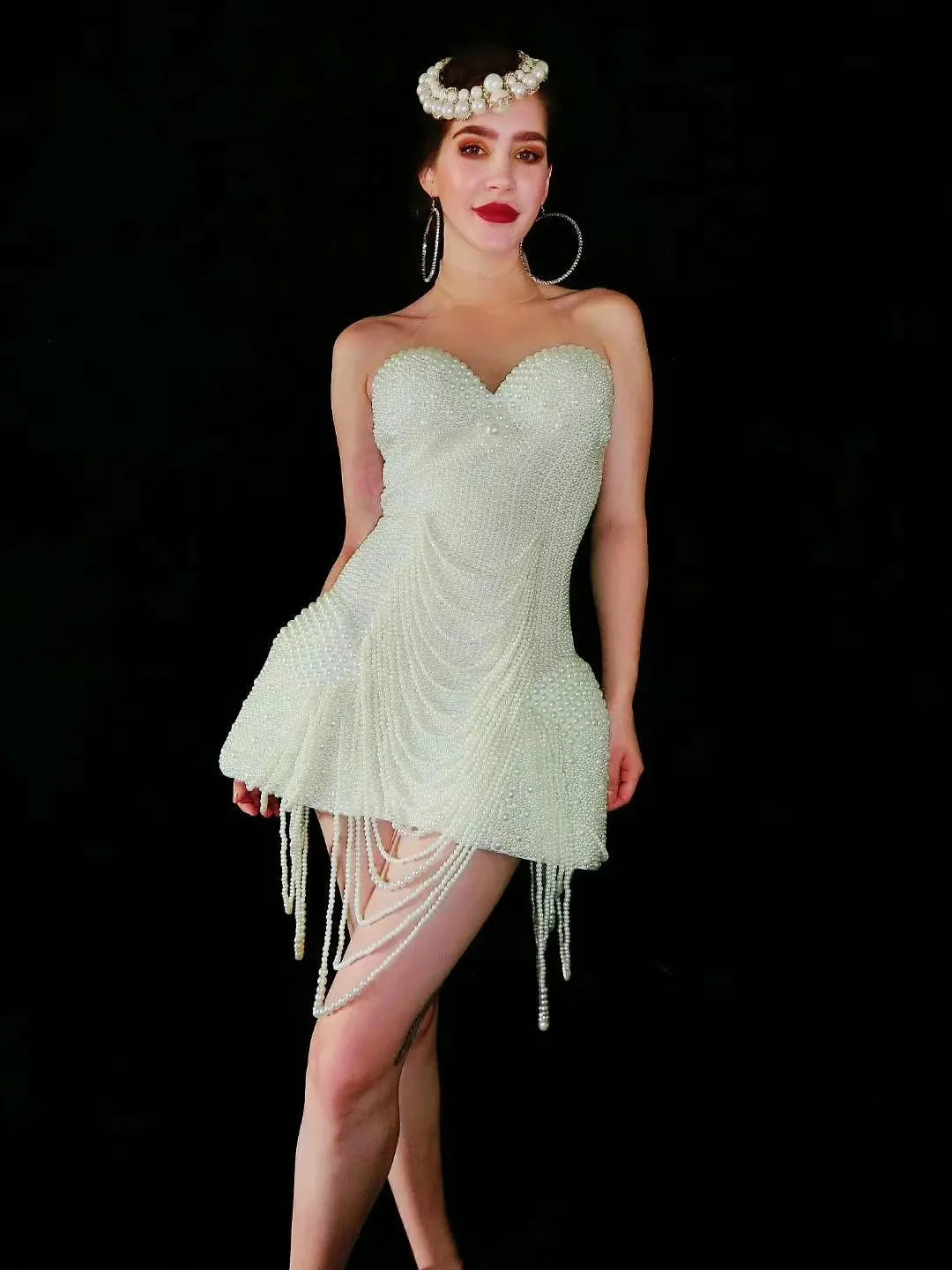 Pearls Luxurious Full Beaded   Sleeveless Bodysuit