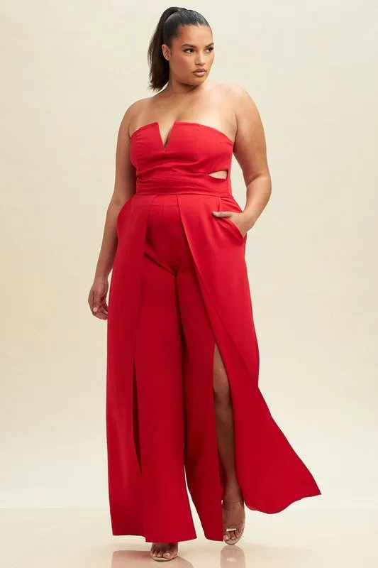 Pieces Of Me Red Strapless Jumpsuit