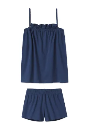 Pima Ruffle Shorts Set in Navy