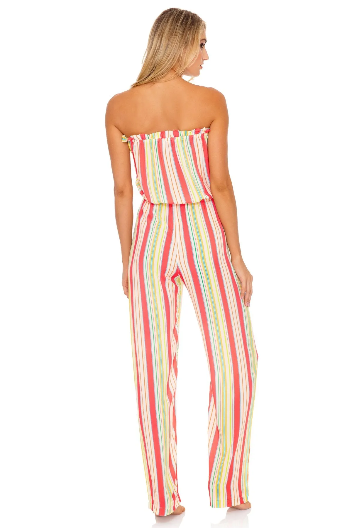 PLAY TIME - Strapless Ruffle Jumpsuit • Multi White