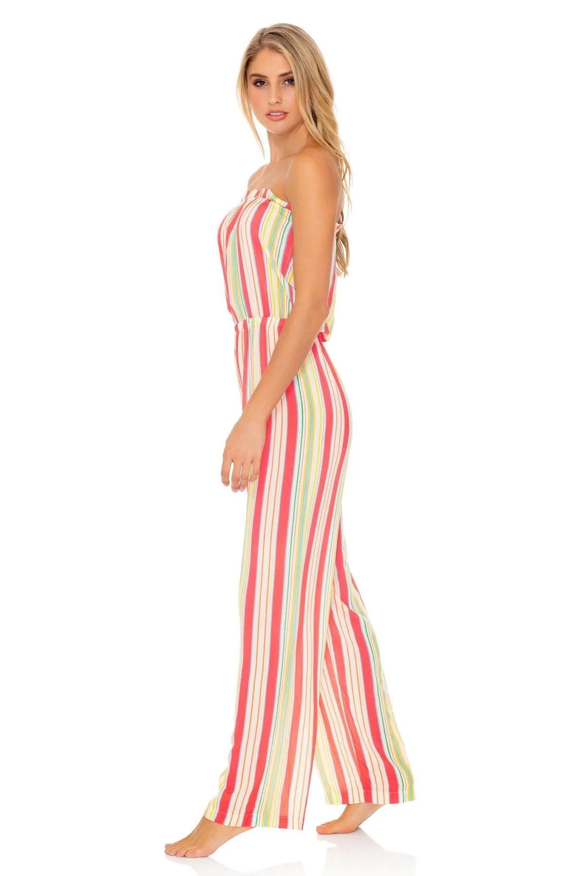 PLAY TIME - Strapless Ruffle Jumpsuit • Multi White