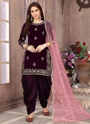 Plum And Pink Embroidered Salwar Kameez Suit