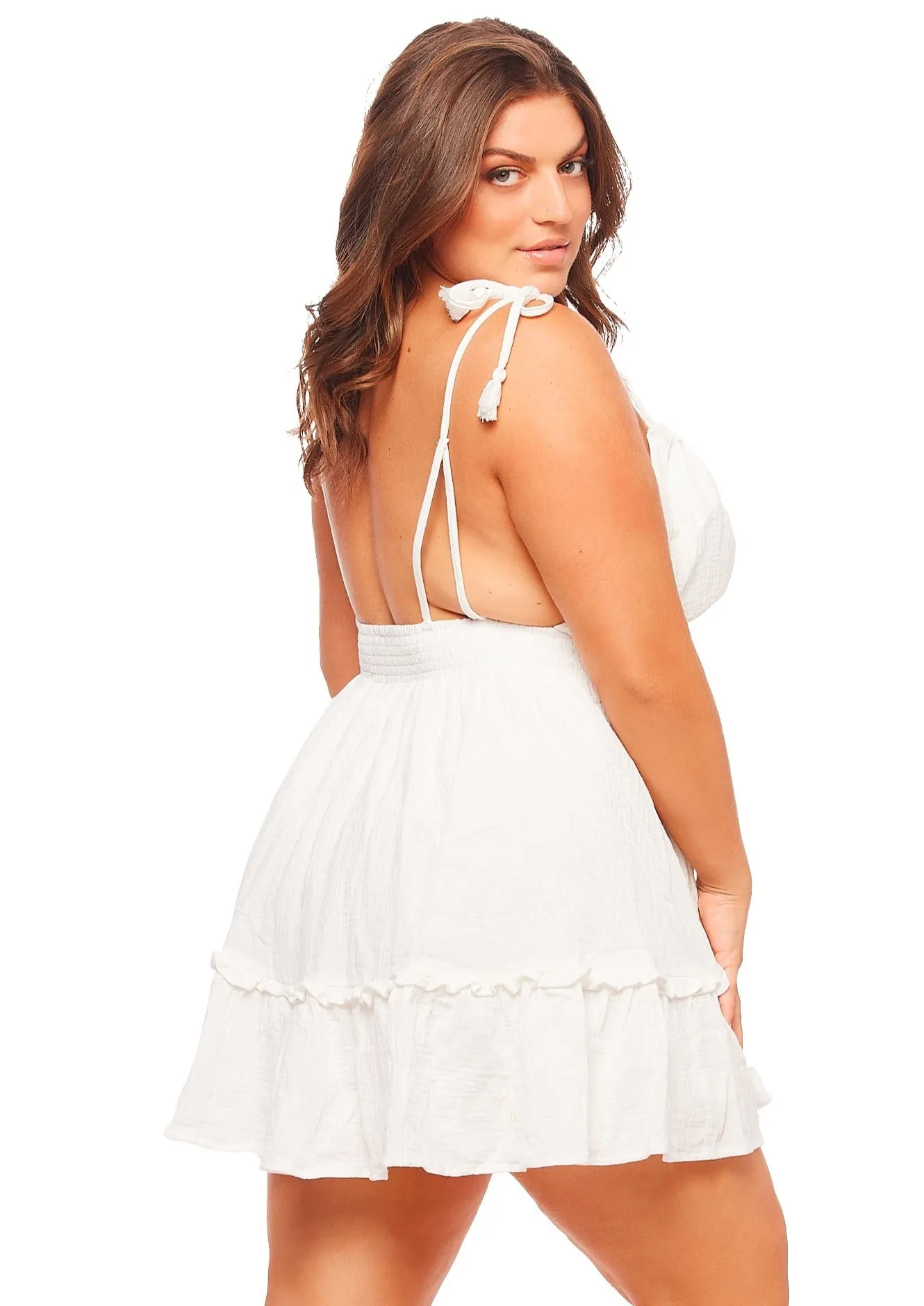 Plunge Mini Dress - White