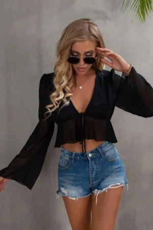 Plunge Neck Tie Detail Top