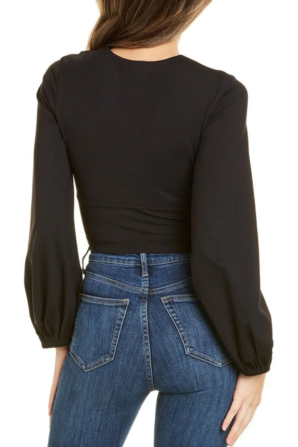Plunge Neckline Black Top With Full Sleeve