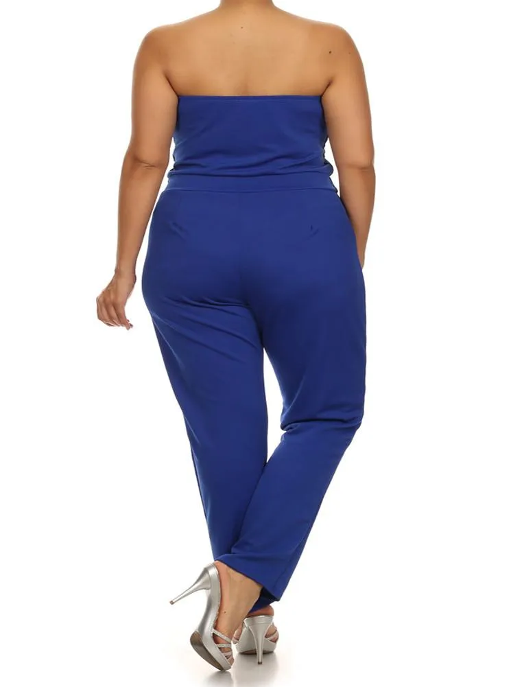 Plus Size Divine Plunging Neckline Blue Jumpsuit