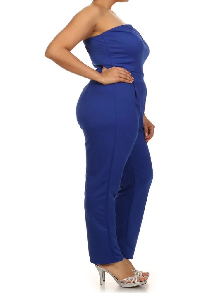 Plus Size Divine Plunging Neckline Blue Jumpsuit