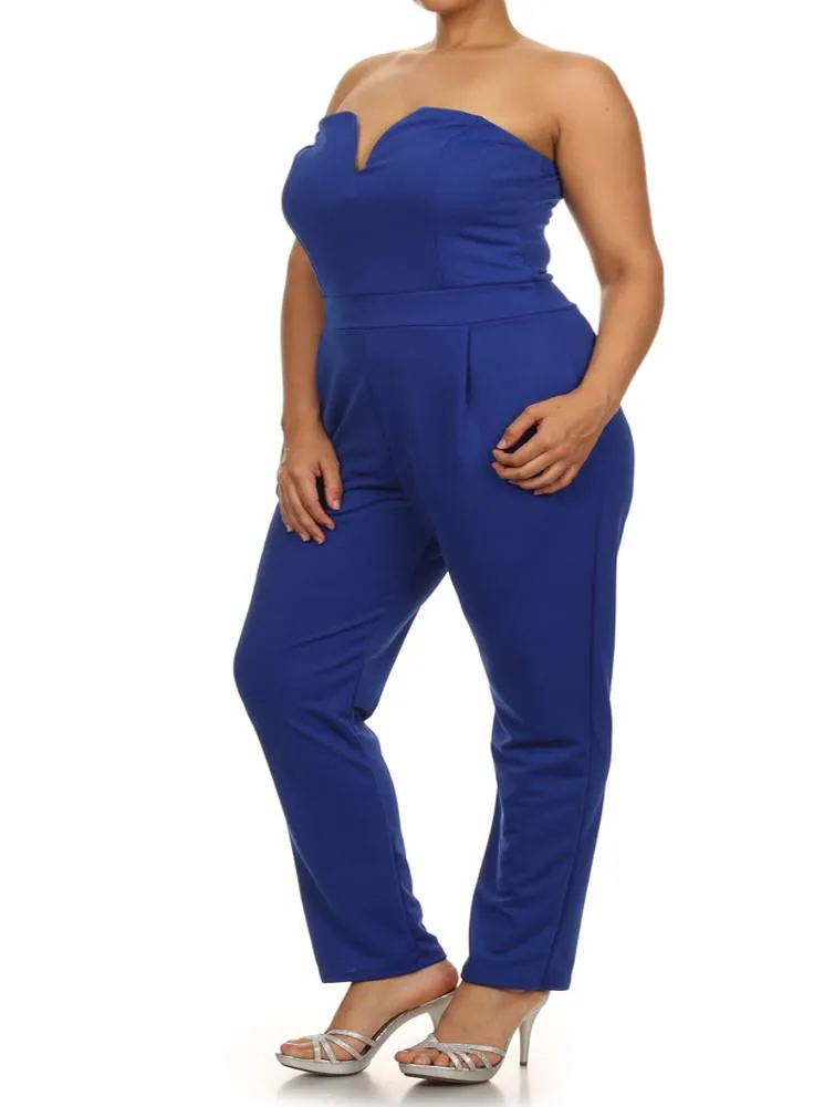 Plus Size Divine Plunging Neckline Blue Jumpsuit