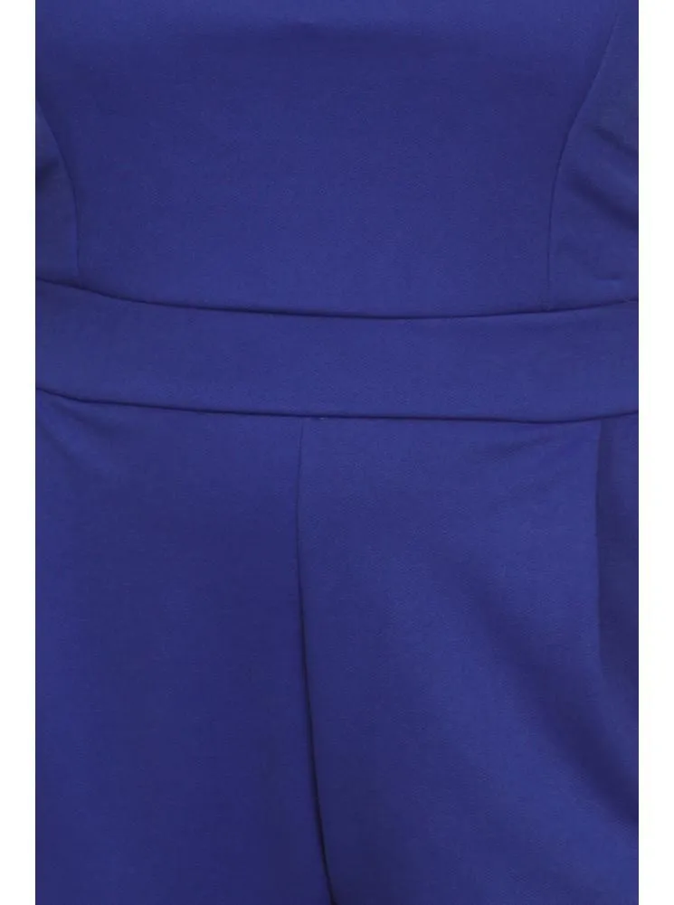 Plus Size Divine Plunging Neckline Blue Jumpsuit